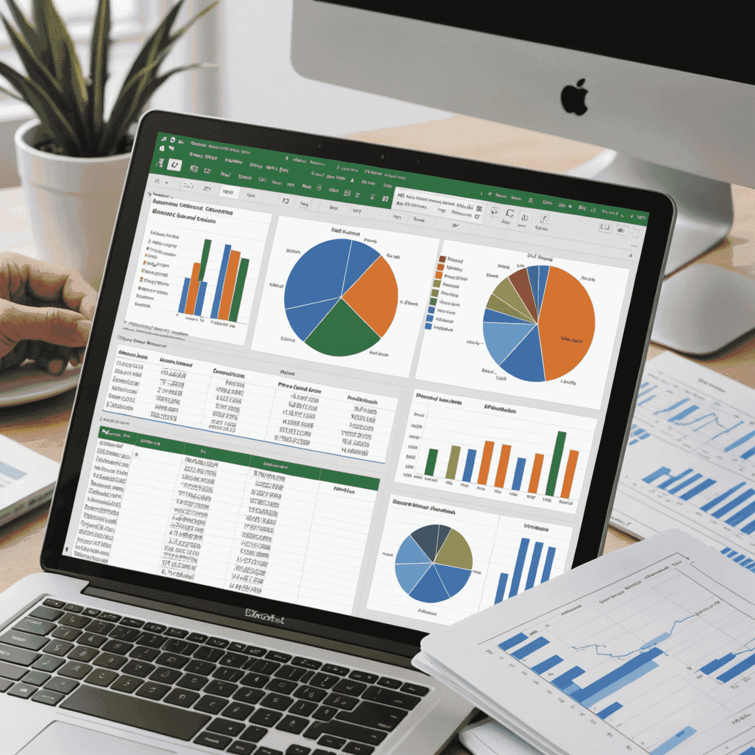 Captura de pantalla de Excel mostrando gráficos, tablas dinámicas y fórmulas para análisis de datos